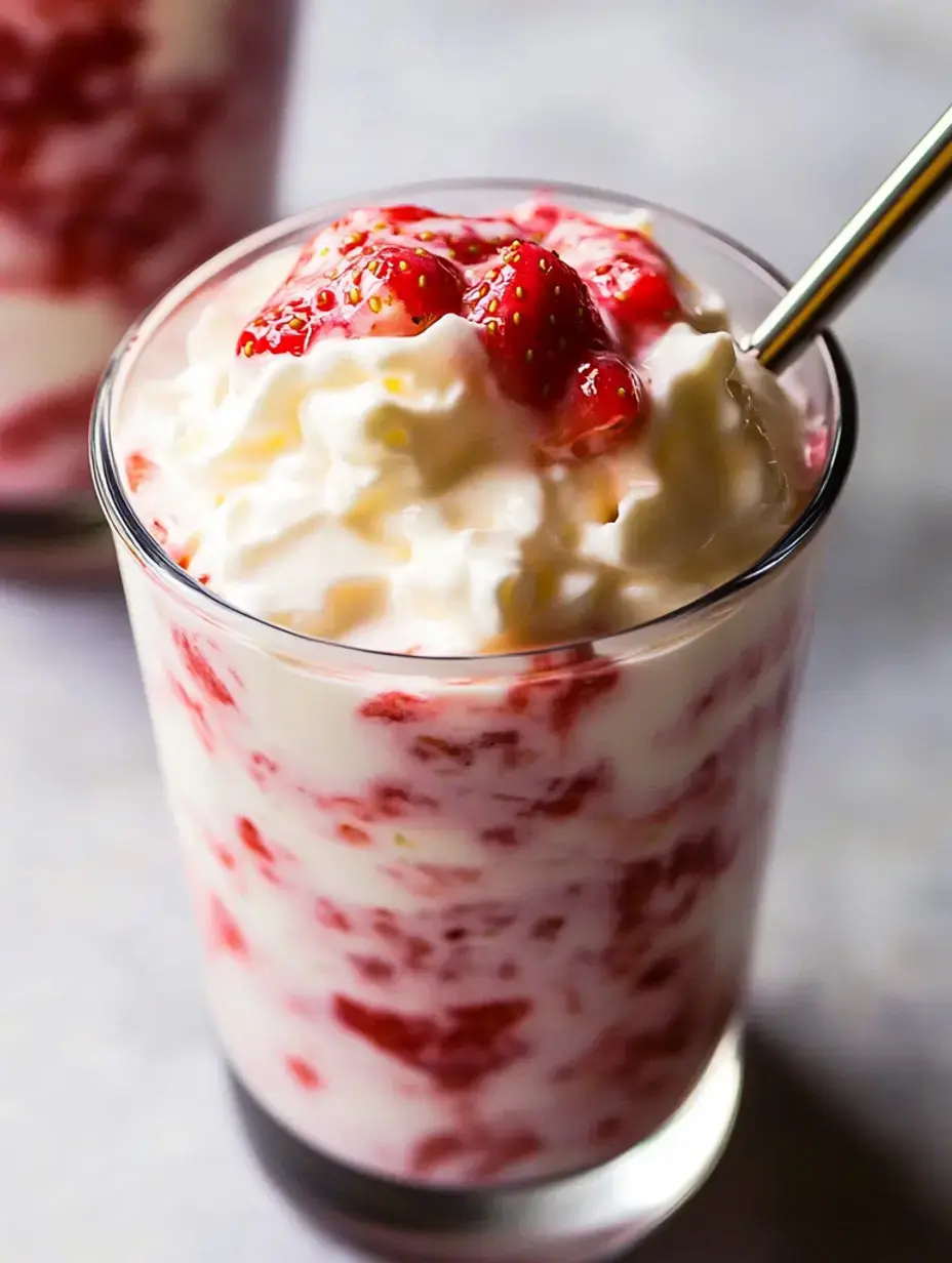 A glass showcasing layers of thick yogurt, crushed strawberry mixture, topped with whole fresh strawberries.