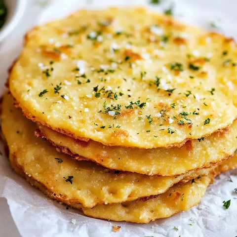 Several golden, crunchy flatbreads with herb flecks and salt crystals stacked on parchment paper.