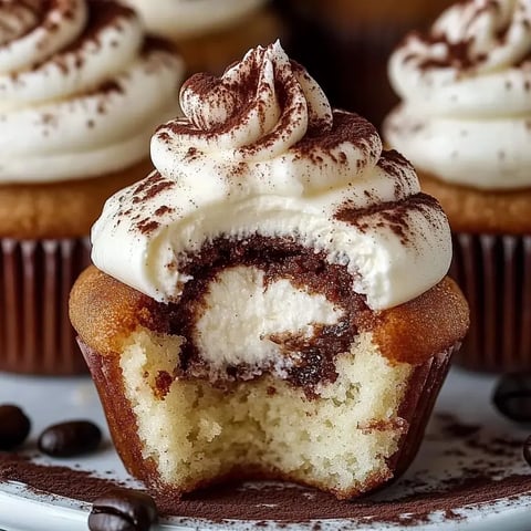 A tempting cupcake with fluffy cream topping and a missing bite showing chocolate inside and soft cake beneath.
